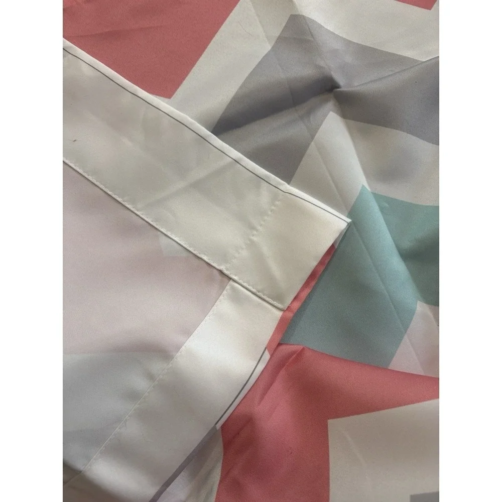 Chevron Print Curtain Panel Coral Aqua Gray‎ White Zig Zag